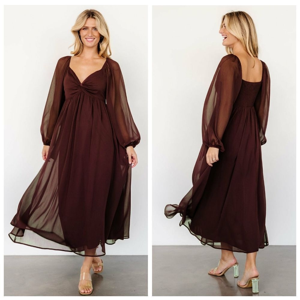 Baltic Born Dione Mahogany Long Sleeve Midi Dress